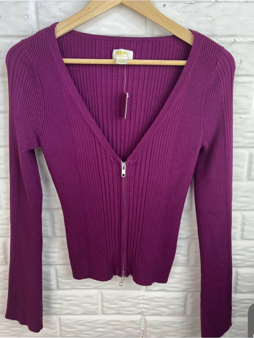 Maeve (anthropology) Women's Ribbed Zip-Front Sweater - Plum xxs